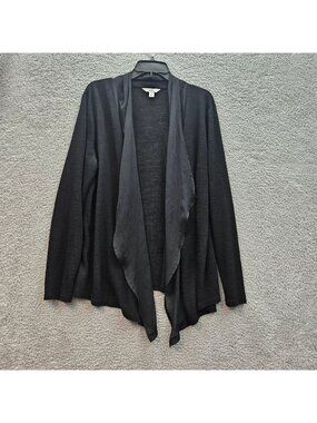 Croft & Barrow Black Open Front Cardigan XXL With Sheer Waterfall Lapel